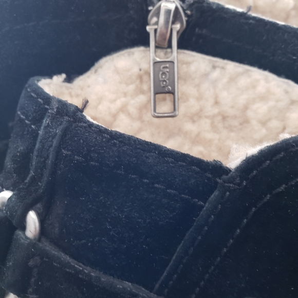 UGG Jillian Shearling Lined Black Suede Riding Winter Side Zip Boots Size 7 - Picture 4 of 15
